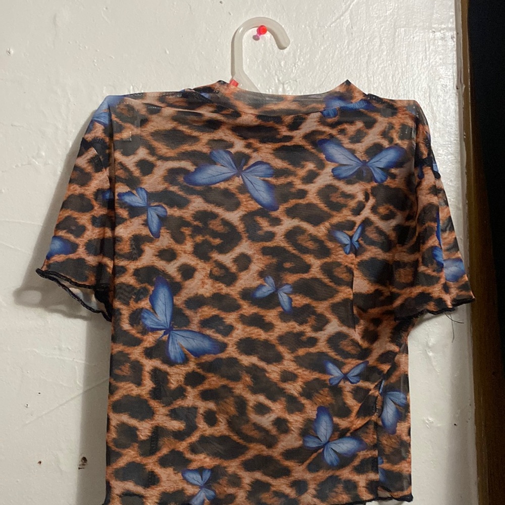 SHEIN butterfly brown and blue crop top